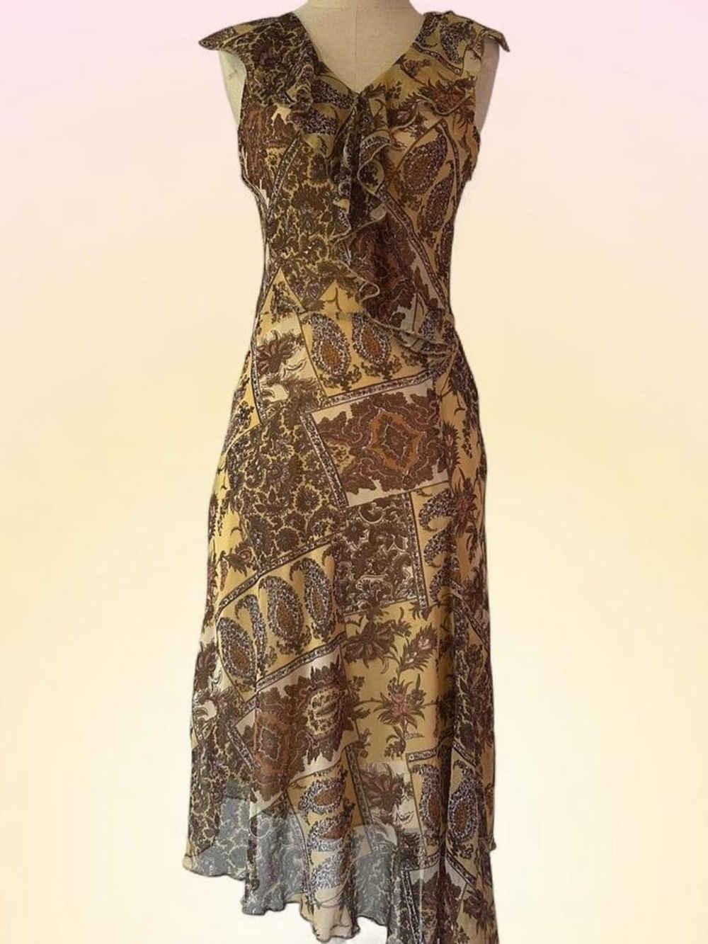 Vintage Atmosphere Y2K Paisley Print Ruffle Midi Dress